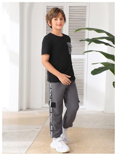 Image of OYOANGLE Boy's 2 Piece Outfits Graphic Short Sleeve Crew Neck T Shirt and Sweatpants Set