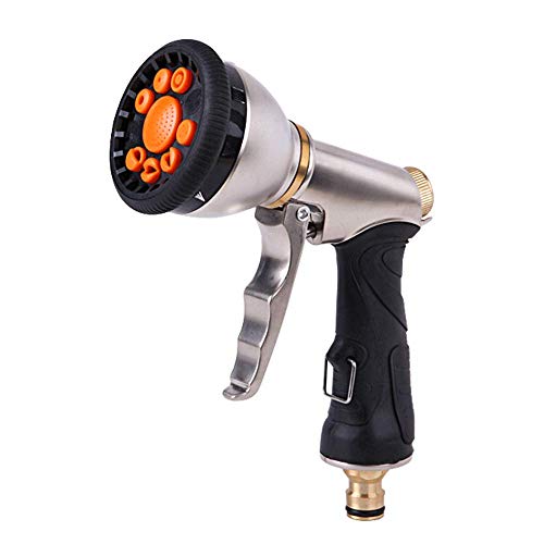 9 Adjustable Garden Hose Nozzles Patterns Hose Spray Nozzle Heavy Duty Metal Hose Nozzle Spray Gun Slip Resistant Water Sprayer for Cleaning/Watering Lawn Garden/Pets Shower/Car Washing