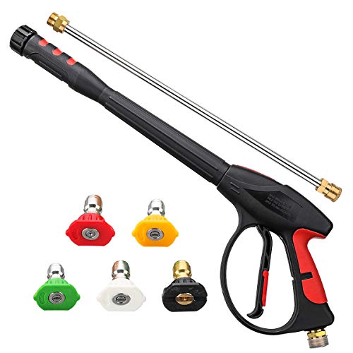 MATCC Pressure Washer Gun 4000 PSI 2020 Upgrade Version Power Spray Car Wash Gun with M22-14mm Thread 19 inch Extendable Wand and 5 Nozzle Tips for Car High Pressure Power Washer