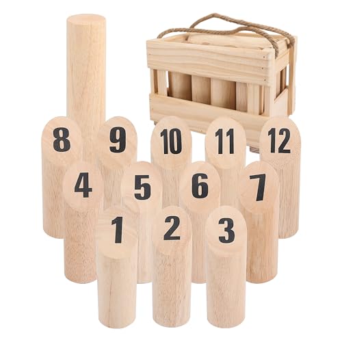 Wooden Throwing Game Set 12 Numbered Block Tossing Game with Wooden Box Yard Games Outdoor Backyard Game for Adults Floor Games for Lawn Beach Park