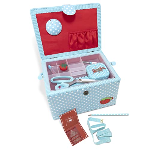 image for Dritz Large Kit, Aqua Dots Filled Sewing Basket