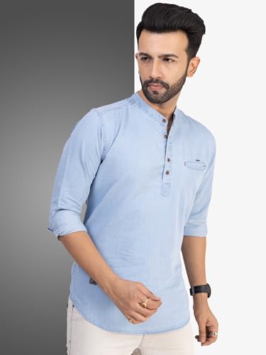 Image of D... finish Men's Denim Icewash Short Kurta | Short Kurta for Men