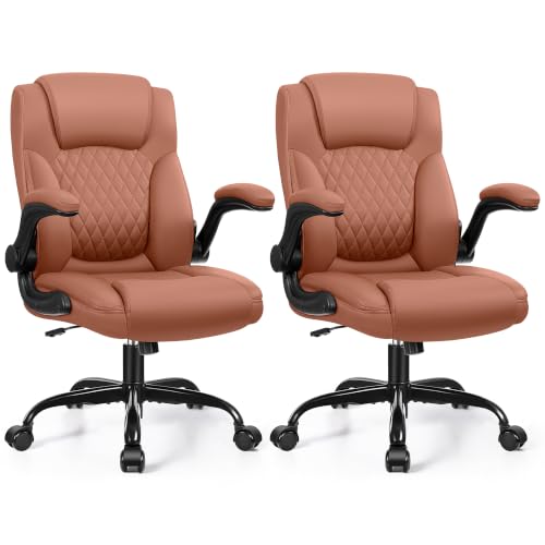 Image of Leather Office Chair, PU Home Computer Desk Chairs with Ergonomic Back Support, 360Swivel Free,Small Gaming Chair with Wheels and Adjustable Armrests, for Short People Use