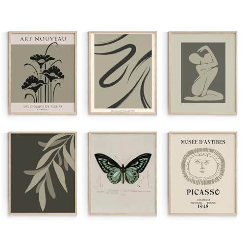 Habseligkeit Green Butterfly Wall Art Prints, Vintage Room Decor, Posters for Girls Room Aesthtic, Girls Dorm Wall Decor Unframed 8x10in Set of 6