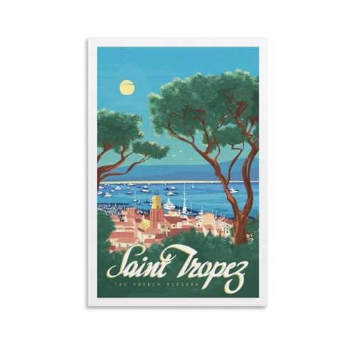 YQCQCS Poster vintage de voyage en France Côte d'Azur Saint-Tropez - Art sur toile - Décoration murale - Affiches décoratives