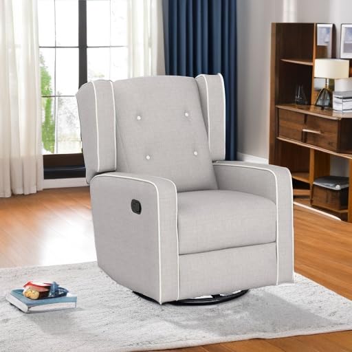 Image of CANMOV Swivel Rocker Recliner Chair, Nursery Glider Chair, Nursery Rocking Chairs, Manual Reclining Chair, Grey