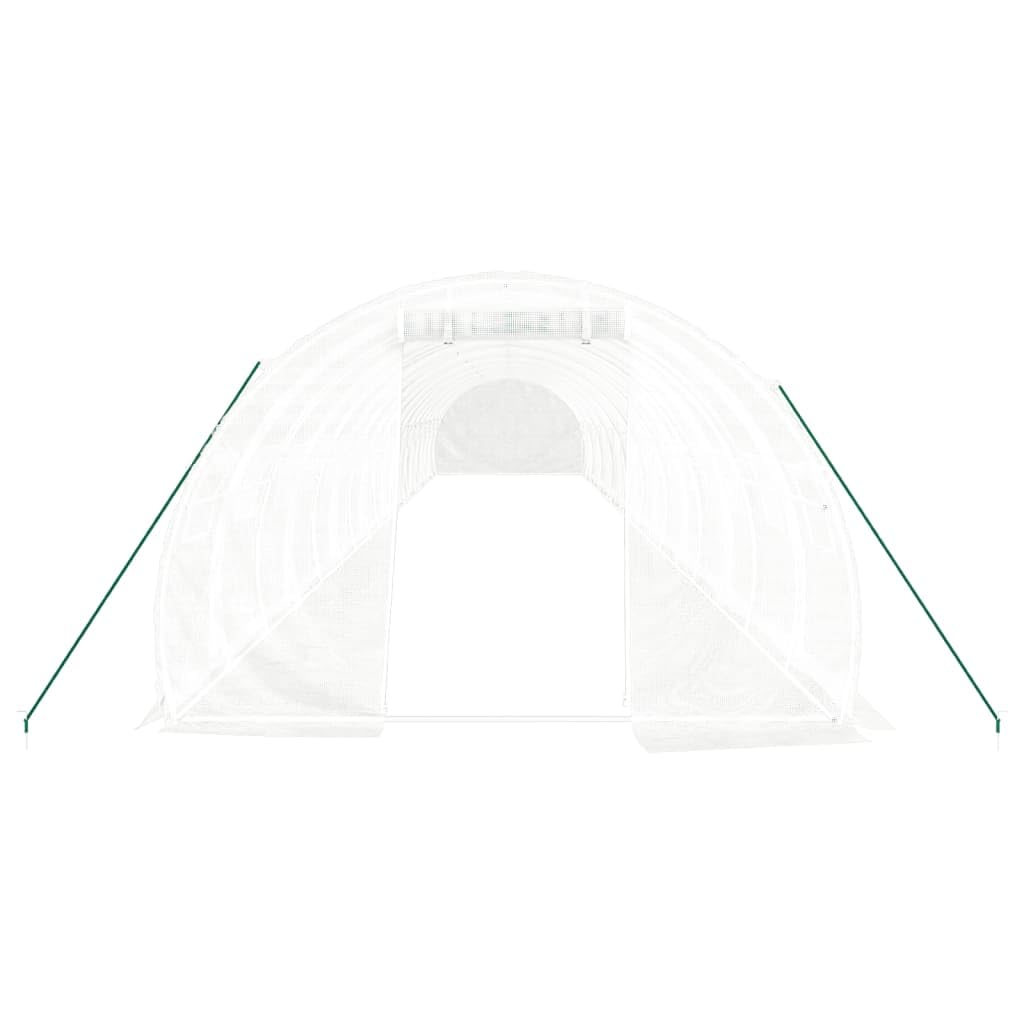 Serra con telaio in acciaio bianco, 54 m², 18 x 3 x 2 m, per giardinaggio hobbistica, piante, verdure, erbe, fiori, aiuola, casa per pomodori, resistente alle intemperie, antigelo, con porta e