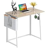 4NM 31.5' Small Desk with Storage Bag and Hook No-Assembly Folding Computer Desk Home Office Desk Study Writing Table for Small Space Offices - Natural and White