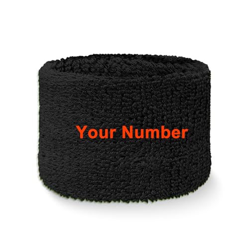 COUVER Unisex Black Terry Wristband, Custom Orange Number, 1 PC