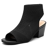 NEWBELLA Women's Chunky Open-Toed Slip-on High-Heeled Sandals (Black, Adult, Women, 7, Numeric, US Footwear Size System, Medium)