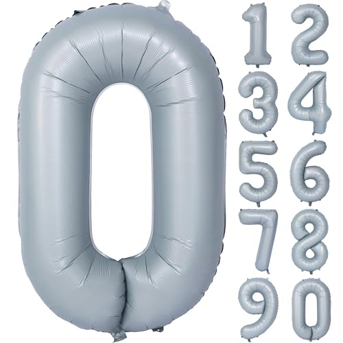 Image of 40 In Matte Gray Birthday Number Balloons 0 Helium Foil Mylar Balloon | Birthday Party Decorations Suitable For Boys' And Girls' Birthday Parties Anniversary celebration