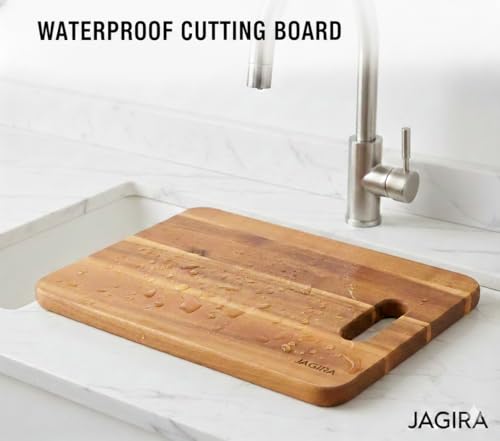 Image of jagira Divine Touch Wooden Water Proof Chopping Board with Handle, Multipurpose Cutting Board for Vegetables, Fruits & Cheese, Kitchen Use, BPA Free, Pack of 1