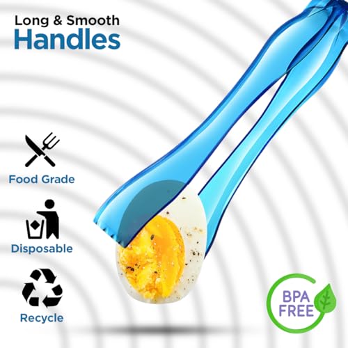 Disposable Serving Utensils, Neon 12 Pack, Four 10” Plastic Serving Spoons and Forks, Four 6-1/2” Plastic Serving Tongs, Plastic Serving Utensils for Buffet and Partys