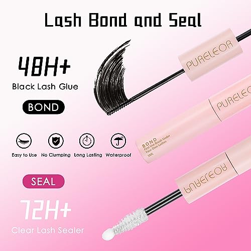 PURELEOR Individual Cluster Lashes DIY Lash Extensions Kit with Bond Seal Tweezers Remover Set, black, 4 count (Pack of 1) - Image 4
