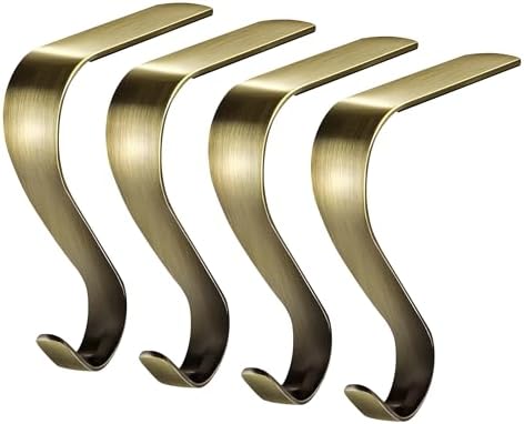 Gold Metal Christmas Stocking Holders - 8-Pack Mantel Hooks With Adjustable Clip For Fireplace Decoration