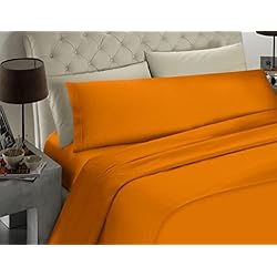Comprar Almohadas Online Banzaii Juego de Sábanas 100% Microfibra 3 Piezas para Cama de 135 – 1 Sábana Bajera Ajustable + 1 Encimera + 1 Funda de Almohada 45x155 cm, Naranja Claro