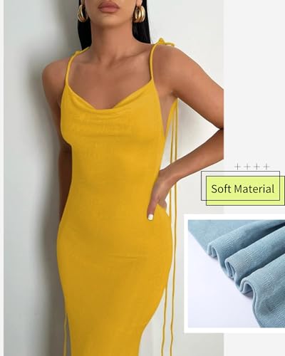 Image of Doweha Women Backless Cowl Neck Cocktail Going Out Dress Halter Slip Long Semi Formal Party 2026 Spring Summer Maxi Dress