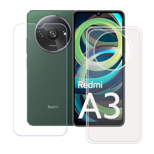 用FZZSZSケース 適用する Xiaomi Redmi A3 (6.71") + 強化ガラススクリーン保護フィルム 、透明なソフトシリコンケース保護TPUカバーのケースカバー