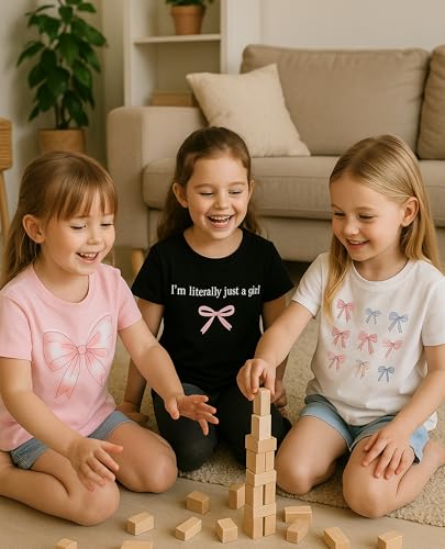 Girls' T Shirts 3-Pack Summer Short Sleeve,Toddler T Girl Shirts Graphic Shirts for Girls 4-8 Years3