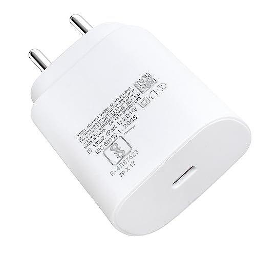 Image of 25W Original Type C to C Fast Adapter Adapter Compatible with Samsung M14 /A34 / A54 / F54 / F14 / F34 Backcase for Mobile Phone USB-C Super Fast Travel Charging Quick Speed Adaptor 25 Watt Support-White