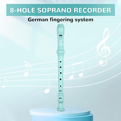 SWAN Soprano Recorder Instrument for Beginners Kids Student - German Fingering 8 Hole Flute Detachable 3pcs ABS Descant Recorders with Cleaning Rod and Fingering Chart, SW8K, Baby Blue - Thumbnail 6