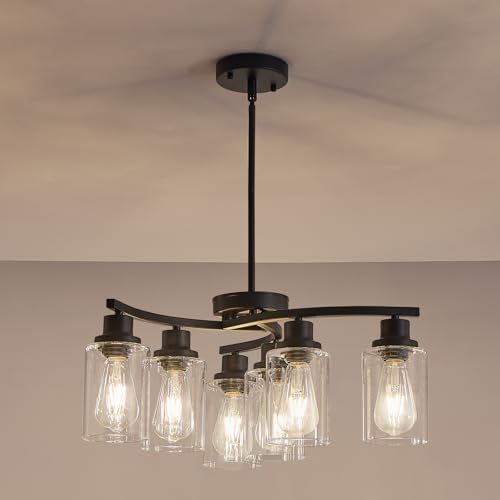 OTeedo 6-Light Modern Farmhouse Black Chandeliers for Dining Room,21.7