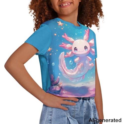 Image of Cute Crop Tops for Girls Short Sleeve Summer T Shirts Fashion Graphic Tees Crew Neck Pullover Tee 5-14 Years