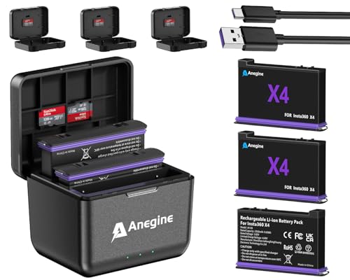 Anegine Insta360 X4 Battery & 3-Channel USB Charger (3-Pack)