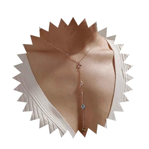 Allereya Vintage Cristallo Goccia Y Collana Strass Catena Y Lariat Collana Lunga Colorata Cristallo Oro Cz Collana Nozze Gioielli per Donne E Ragazze (Oro)