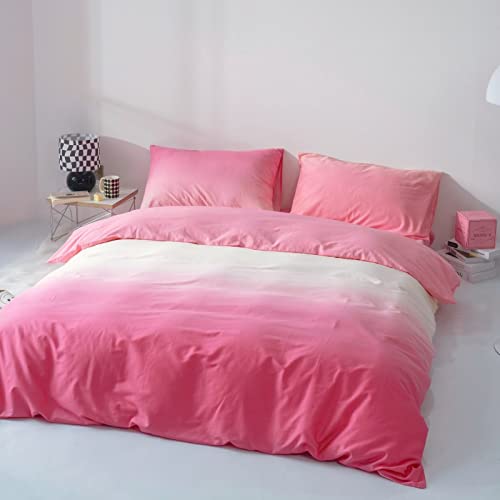 Wellboo Pink Gradient Comforter Sets Twin Solid White And Pink Rainbow Bedding Comforters Cotton Women Girls Modern Plain Bright Pink Soft Quilts Simple Dream Style Abstract Art Pink Blanket Warm #TOP1