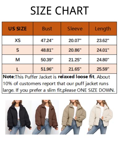 Internos Women's Winter Stand Collar Zip Puffer Jacket Baggy Short Padded Down Coats(0128-Khaki-S) #TOP5