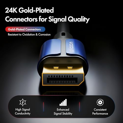 Image of Display Port To Display Port 2.0 Cable, 8K@60Hz / 4K@120Hz UHD Resolution, 2 Meters, 40 GBPS Transmission Speed, HDR, HDR10, Dolby Vision, Compatible with TV, Laptop, Projector, Monitor etc