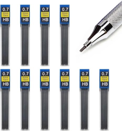 DreamAug 0.7mm HB Mechanical Pencil Lead Refills – 120 Pieces (10 Tubes x 12 Leads), Break-Resistant Polymer Graphite Refills for Mechanical Pencils, Smooth Writing School & Office Supplies