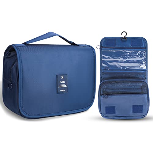 FLYISH DIRECT Kulturtasche, Kulturbeutel zum Aufhängen, Unisex Reise Kosmetiktasche mit Haken, Leicht und tragbar Waschtasche für Damen Herren Kinder Mädchen Jungen, Blau Cover
