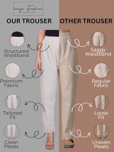 Image of Leriya Fashion Trousers for Women | Cotton Ethnic Palazzo Pants with Lace Embroidery | Elastic Waist Wide Leg Casual Women Trousers | Comfortable Summer Woman Trouser Pants