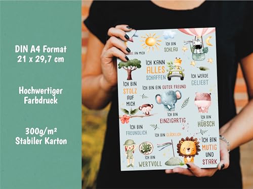 Affirmationsposter für Kinder – Stärke Selbstvertrauen & Positivität – A4/A3, Weiß, Blau oder Rosa (A4, Blau)