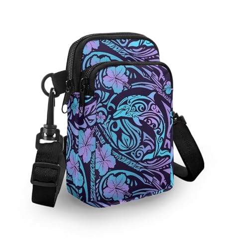 Image of Hawaiian Tribal Small Crossbody Bags for Women Cell Phone Bag Purse, Sea Turtle Zipper Sling Purses Shoulder Bag