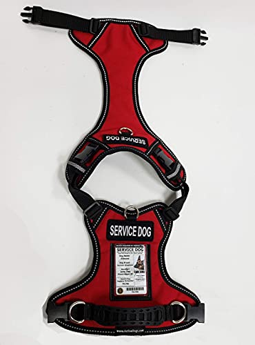 Activedogs Adjustable No-Pull Service Dog Harness, Small Girth 19"-25" W/Front D-Ring, Clear Id Pocket Window, Molded Handle - Red #TOP3