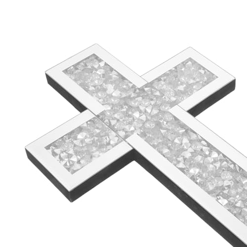 Cruz de madera y vidrio decorativa de pared PRETYZOOM vintage plata para salón 4
