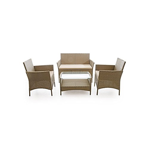 Living Room Caprera Two Jobs Two Chairs and Table in Rattan Sofa Taupe