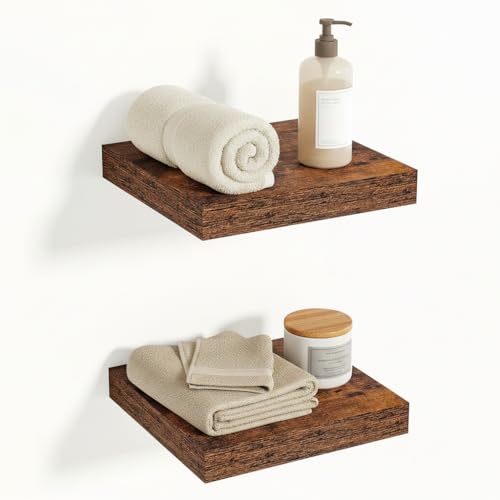 Vivelove 12x12 Floating Shelves for Wall 12 Deep Shelves with Invisible Brackets for Living Room Bedroom Bathroom Farmhouse Rustic Shelves Home Decor Set of 2 Rustic Brown