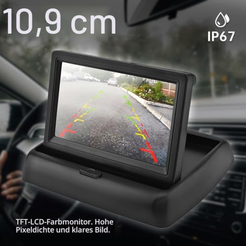 ePathChina 1 Set Faltbarer hochauflösender 4,3-Zoll-TFT-LCD-Mini-Auto-Monitor mit Rückfahrkamera...