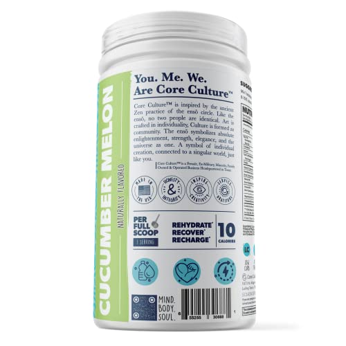 Core Culture Cucumber Melon Electrolytes Powder - Refreshing Rapid Hydration Electrolyte Drink Mix To Recover & Recharge - Naturally Sweetened, Keto Electrolytes Powder No Sugar, 10 Cals - 45 Servings #TOP7