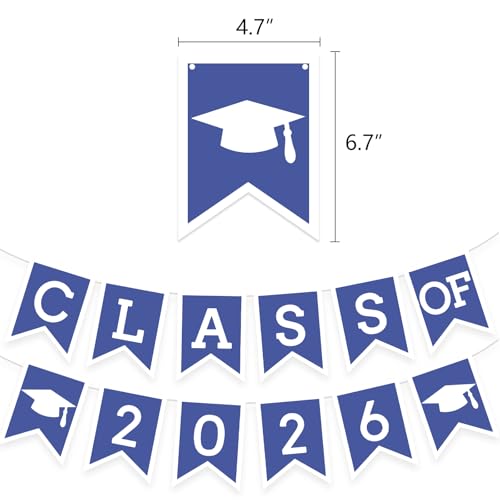 Image of Blue Graduation Party Decoration Class Banner Hanging Pom Poms Flowers High School College Grad Supplies