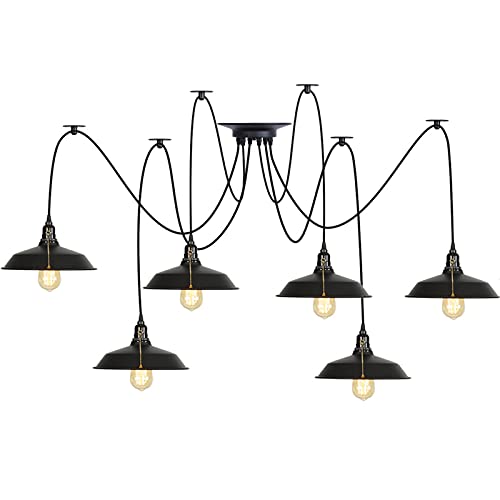 Lampe araignée de plafond industrielle et vintage à 8 lumières noires