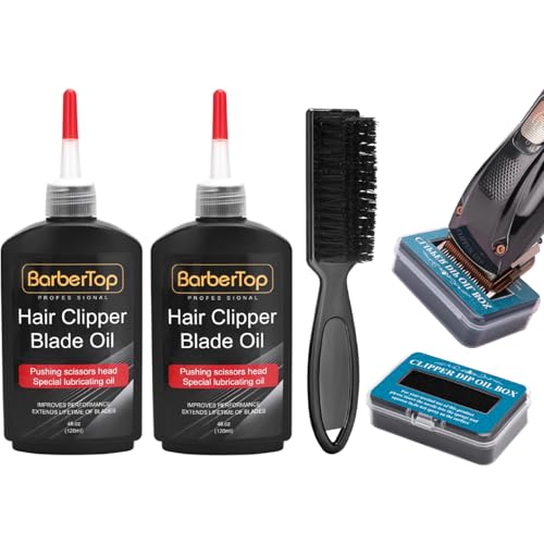 2PCS Premium Hair Clipper Blade Lubricating Oil for Clippers with Oil Dip Box and Barber Clipper Brush