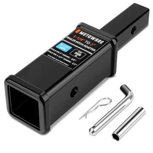 METOWARE Trailer Hitch Receiver Adapter Reducer 1-1/4 to 2 Inch Hitch Adapter 6-1/2 Inch Extension Length with 1/2-Inch Diameter Pin and Clip with 5/8-Inch Adapter 3 500 lbs GTW