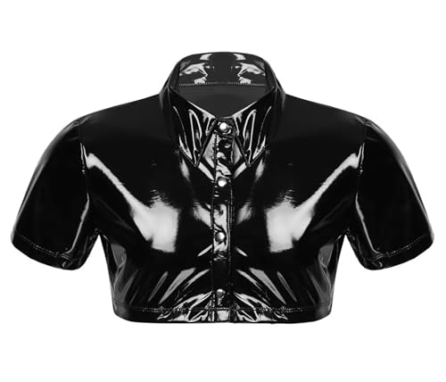 Image of AIEOE Men's Leather Metallic Shirts Shiny Slim Fit Stretch Top Wetlook Club Party Undershirts