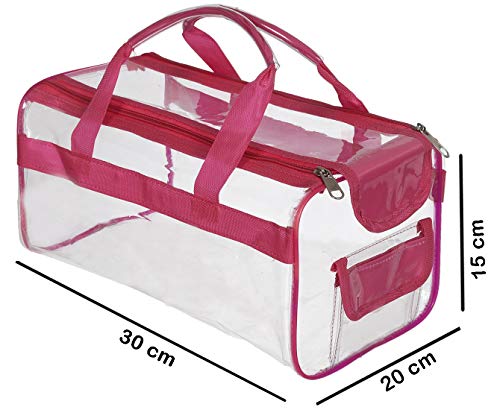 Image of Kuber Industries 2 Pcs PVC Large Transparent Makeup Pouch Bag with Zip Closure | Toiletry Bag | Versatile Cosmetic /Toiletry Pouch for Men and Women | Red