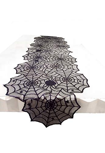 Tonfant Black Lace Table Runner Overlay With Spider Web And Mat For Halloween Party,Easter,Fireplace And Mantle Cover Decoration (74 X18, Black) #TOP5
